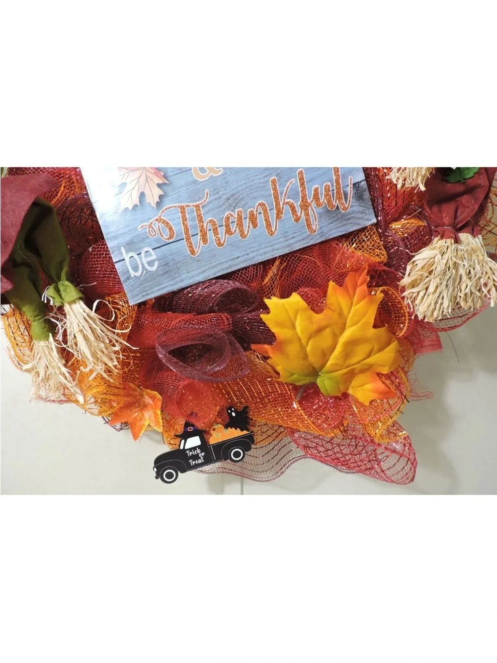 Autumn 'Eat, Drink & Be Thankful' Fall Wreath - Orange & Burgundy